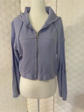 Forever 21 Lavender Waffle-Knit Zip-Up Hoodie